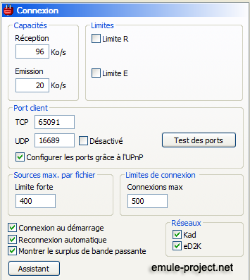 comment regler emule v0.50a