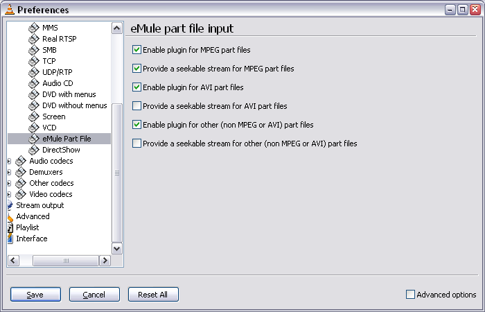 eMule part file access module settings