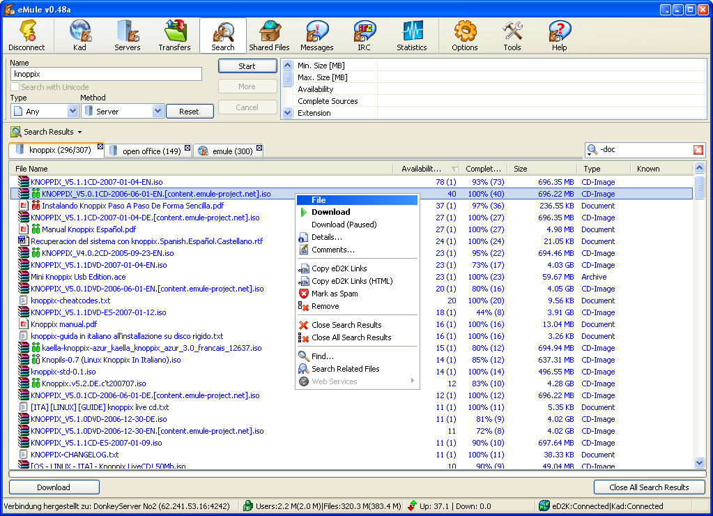 eMule freeware screenshot